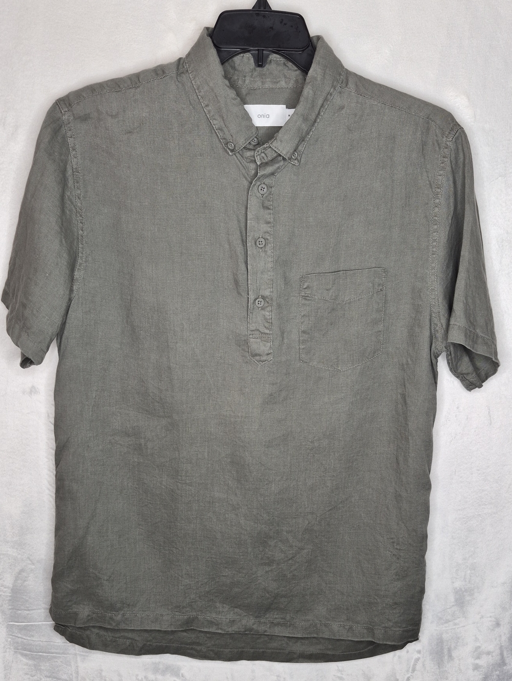 Onia Men's Short-Sleeve 100% Linen Henley Shirt Gray Size M